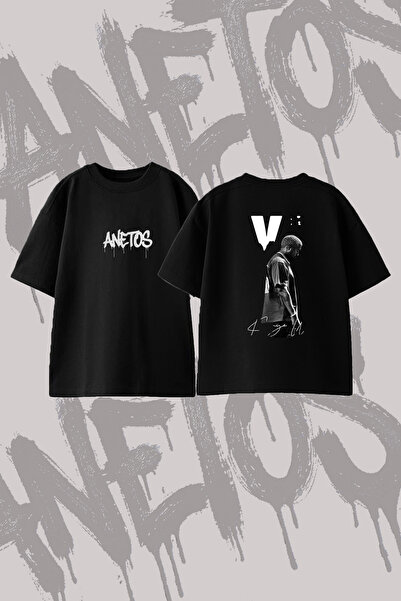 Anetos Ye Vultures Design Back Printed Cotton Black Oversize T-Shirt