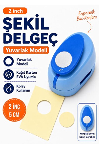 OFİSİNN Şekilli Mega Boy Delgeç/Şekilgeç 5 cm Yuvarlak Mavi