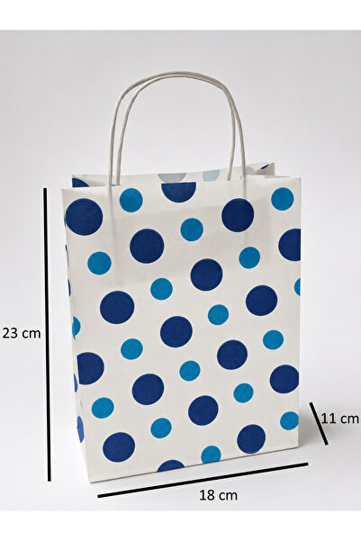 NovaHediyelik 20 adet Mavi Puantiyeli kağıt çanta - 23 cm boy - 18 cm en - 11...