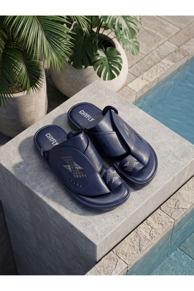 Chyfly Men's Arabic Waterproof PU Leather Sandals Geometric Embroidered Thong...