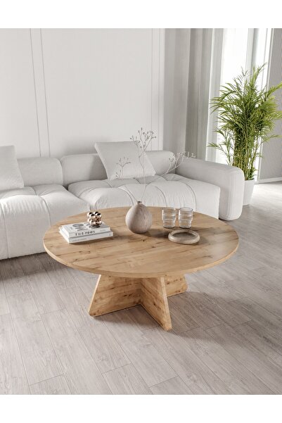 KZNMOB HOME Mush 90cm orta Sehpa - Beyaz, Ceviz, Meşe, Traverten Desenli Tama...