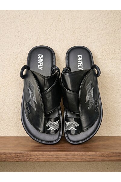 Chyfly Men's Arabic Waterproof PU Leather Sandals Geometric Embroidered Thong...
