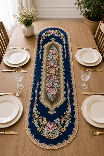 Yeshome Collection Royal Bouquet Şönilli Goblen 40X140 Oval Runner - Coffee T...