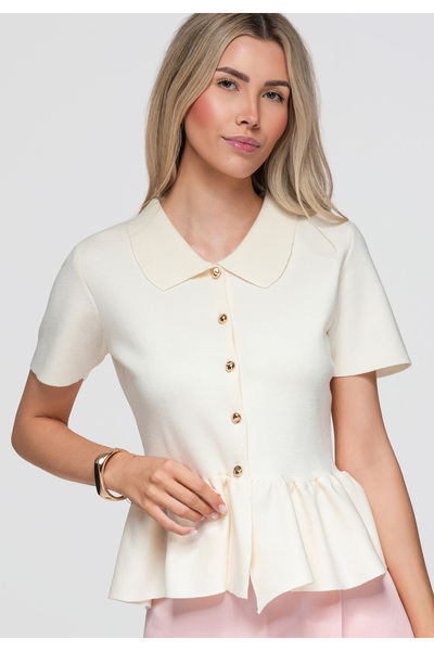 OMBRE Bluză de damă, cambrată, cu mânecă scurtă și peplum OW-TS-E0073