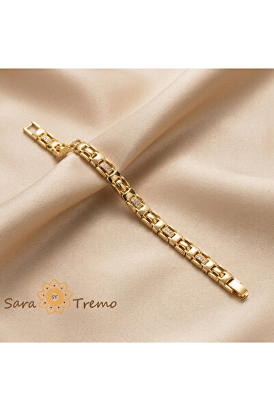 SaraTremo Brățară Selene cu Zirconia, placată cu aur de 14K în trei straturi,...