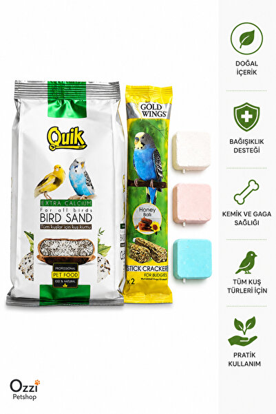 ozzipetshop Muhabbet Kuşu Bakım Seti Kuş Kumu Ballı Kraker 2'liMineral Taşı K...
