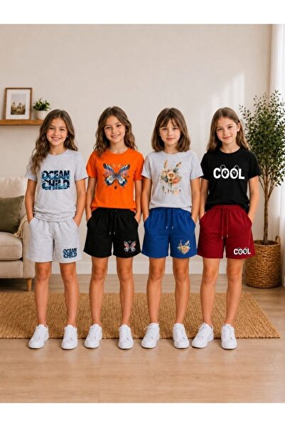cm buseyiz C&M Girls' Multi-Colored Printed 4-Piece Shorts Set