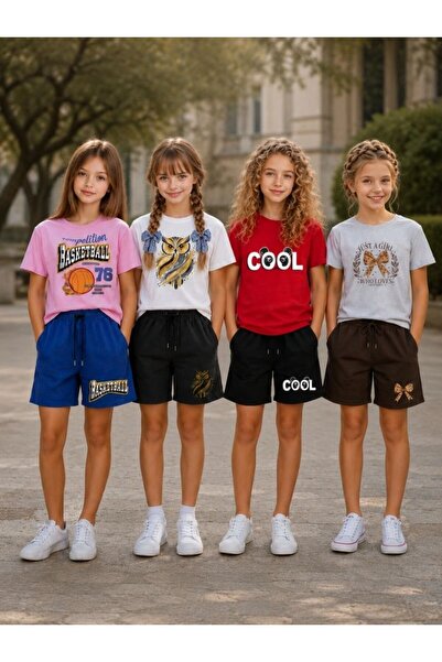 cm buseyiz C&M Girls' Multi-Colored Printed 4-Piece Shorts Set