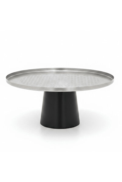 AKDC Luhpar Black Wooden Footed Brushed Silver Stainless Steel Cake Stand - 1...