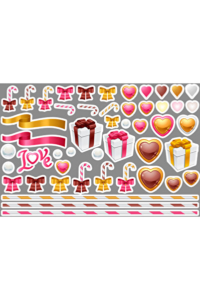 TELLGRAF Heart and Gift Package Themed Sticker Set (21X31 cm 1 Set)