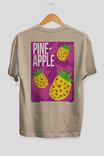 Ankhises Ananas Oversize Back Printed Beige T-Shirt Unisex 100% Cotton Premiu...