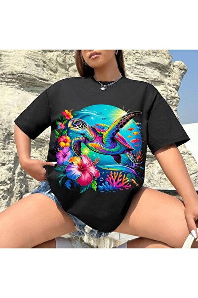 classy moda Γυναικείο μπλουζάκι σε μαύρο χρώμα oversize με ζωηρό γραφικό σχέδιο
