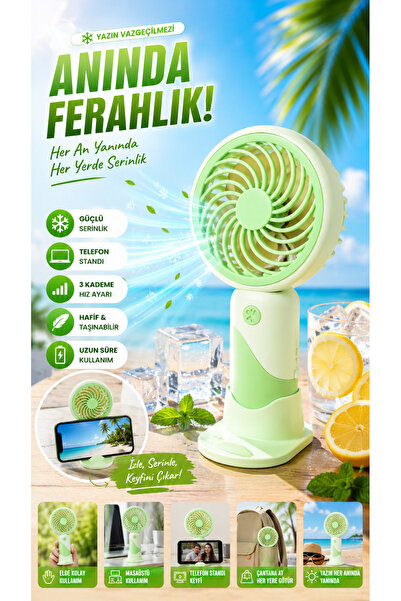 ODOS Home Decor Şarjlı Mini El Fanı Telefon Standlı Taşınabilir USB Masaüstü ...