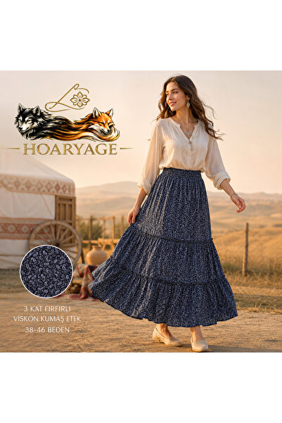 hoaryage Elastic Waist 3-Layer Ruffle Viscose Fabric Skirt, Mevlana Long Cott...