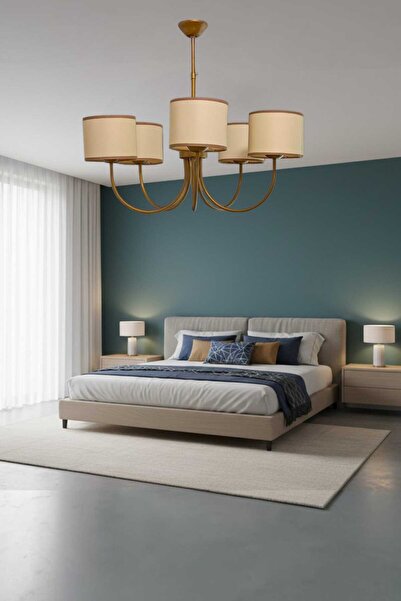 BSA LIGHTING ENDA 5'Lİ ESKİTME MODERN AVİZE ( KREM SİLİNDİR ABAJUR)