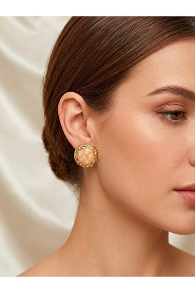 VAREVİA Gold Detailed Circle Earrings