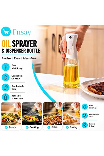 FNSAY بخاخ زيت للطهي، زجاجة رش زيت الزيتون سعة 300 مل، رش مستمر مع تحكم في ال...