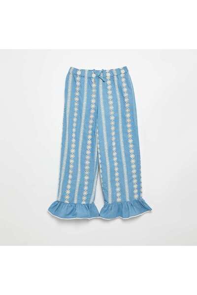 KIABI Wide-leg pants with broderie anglaise BLUE
