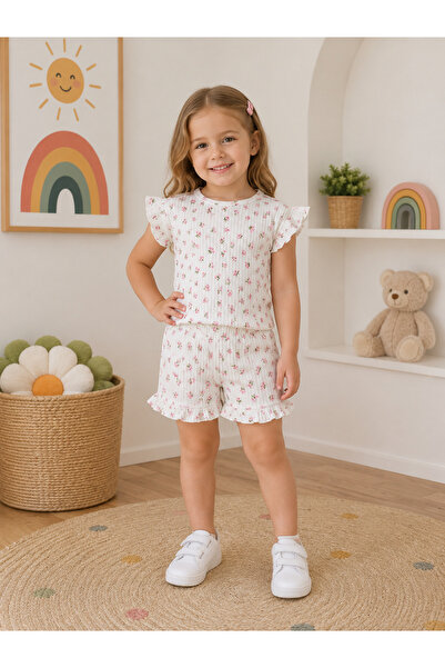 SANTRALBEBE Girl's Floral Printed Shorts Suit