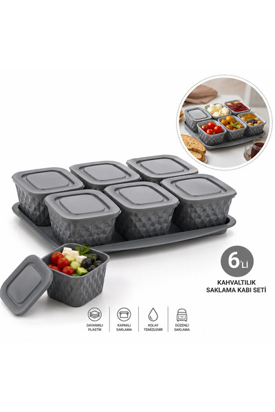 royalscent 6-Piece Breakfast Storage Container Set with Gray Lids Plastic Bre...