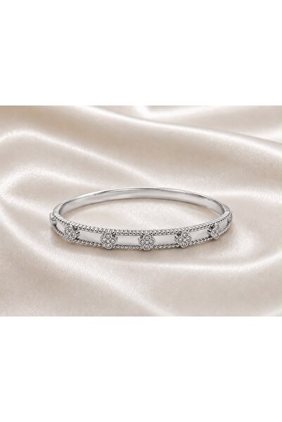 BEROUZ JEWELRY Yonca Detaylı Çelik Bileklik Altın Kaplama 14k