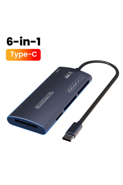 Choice1 Type C Port Elough 6 in 1 Card Reader SD TF XD CF M2 Memory Card Read...