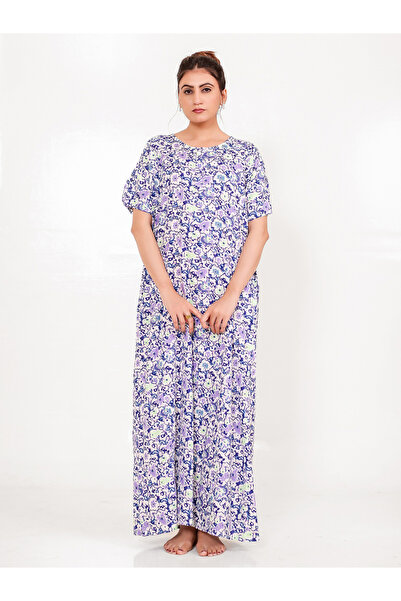 The Kaftan Company By Styli Lilac Cotton Floral Nightdress with Pockets