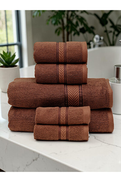 Baltic Linen - 6 Pcs Towel Set, Amani Touch, 100% Cotton, 550 GSM, Brown, 2pc...