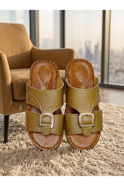 Chyfly Men Arabic Naal Sandals PU Leather Gold Buckle Ultra Massage Footbed A...