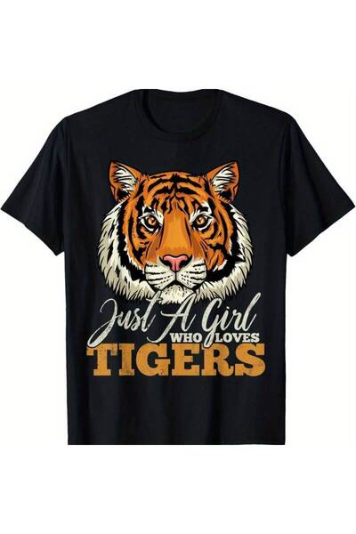 799 تي شيرت Just a Girl Who Loves Tigers هدية لمحبي النمور، مقاس كبير، 180 جر...
