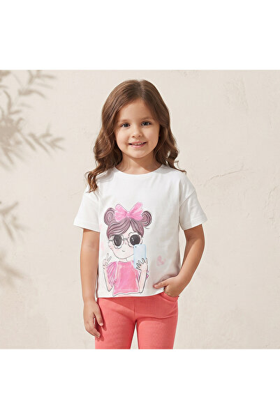 Juniors Crew Neck Short Sleeves T-shirt with Graphic Print