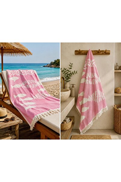 Missi Aegean Breeze Double-Faced Fish Jacquard Peshtemal - Pink - 100% Cotton...