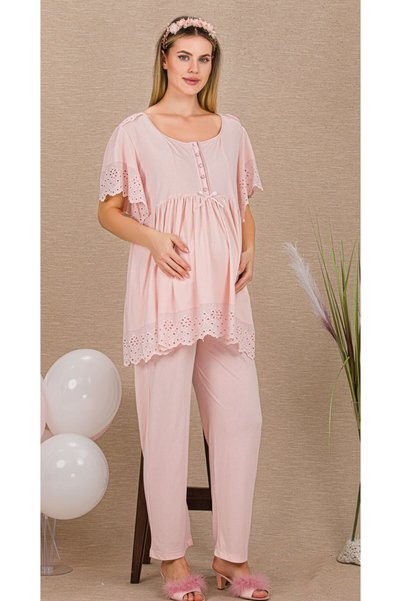 Generic Brand Elegant Lace-Trimmed Maternity Pajama Set of 2 - for a Comfortable and Stylish Pregnancy