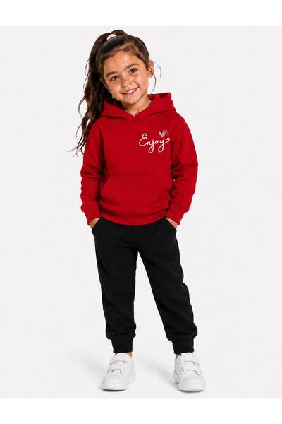 Birdirbir Kız Çocuk Enjoy Baskılı Kanguru Cepli Bisiklet Yaka Kapşonlu Sweats...