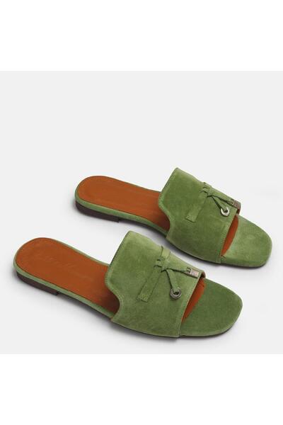 37Numara Large Size Women's Genuine Suede Leather Slippers 41-42-43-44-Green ...