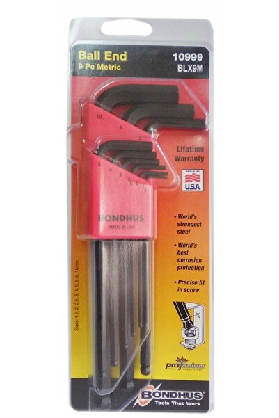 NO BRAND Bondhus 10999 Chei imbus metrice cu cap sferic, 9 bucăți Bo10999
