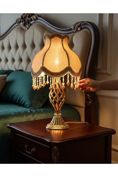 Dekovien Gold Velvet Coated Pearl Detailed Headboard with Gold Twisted Metal ...
