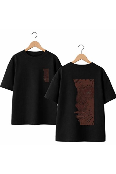 playwear Desen Face V1 Back and Front Chest Printed 100% Cotton Oversize Loos...