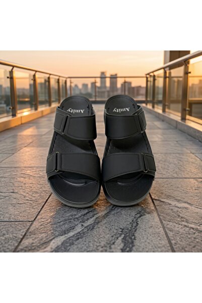 Chyfly Men's PU Leather Double Strap Sandals Summer Non-Slip Flat Slippers Ca...