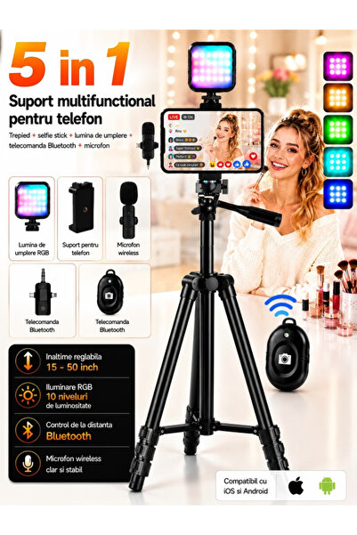 Excitat Kit de vlogging pentru YouTube si TikTok, Excitat®, include trepied, ...