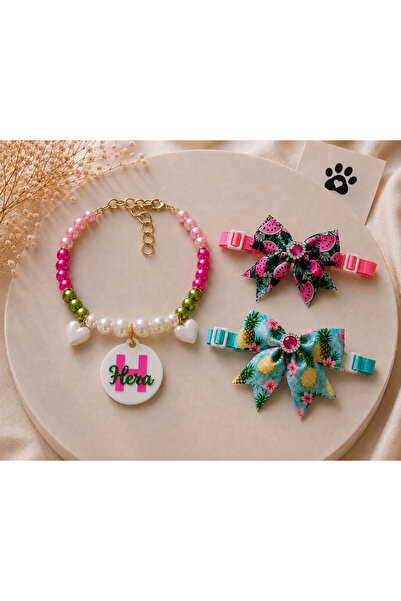 Store 3'lü Set Pembe Yeşil İsimli Künye Kedi Tasması Küçük Irk Köpek Tasması ...