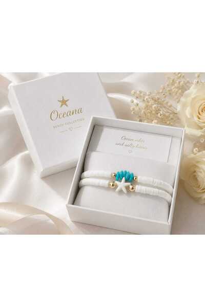 Yağmur Women's Bracelet Set White and Blue Colors Sea Star Holiday Beach Sea Summer Honeymoon Combo Bracelets Mother's Day Valentine's Day Birthday Gift Jewelry Accessory