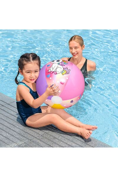 Zâna Casei Minge de plajă gonflabilă roz-mov cu model unicorn 51cm