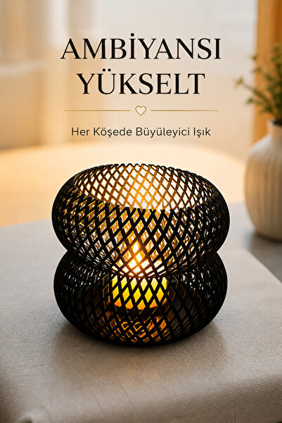 İBERİALHOME Dekoratif Mumluk Tealight Mumluk Işık Efektli Mumluk Modern Mumlu...