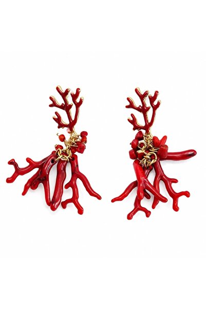 LEROSY CO. Special Series Red Coral Branch Dangle Earrings