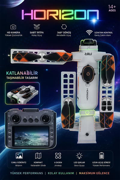 TECHNOMEN Katlanabilir Kameralı Drone HD Kamera LED Işıklı Akıllı Telefon Kon...