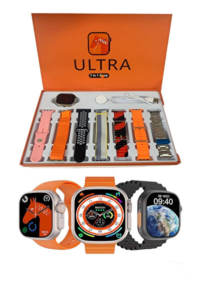 TEKNOLOJİCİM Ultra Akıllı Saat 7 in 1 Hediye Seti - 7 Farklı Kordonlu Watch U...