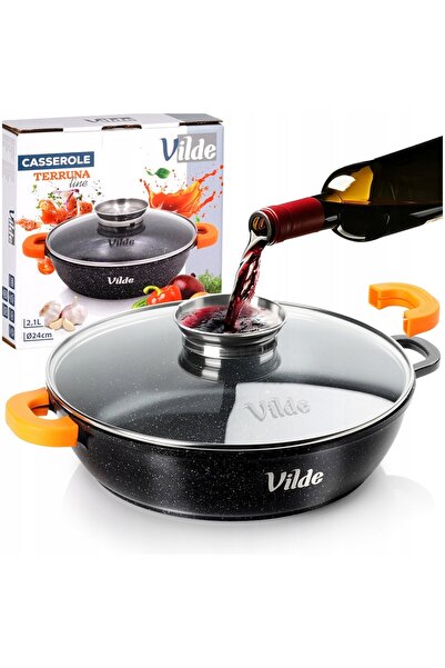 Vilde Tigaie GRANITĂ pentru prăjit, fript, copt, cu capac, 24 cm, 2,1L