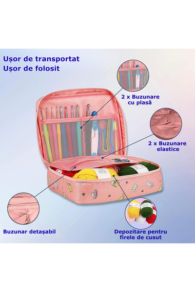 Simply Joy Set de croșetat, 59 de piese, kit de tricotat cu fire de croșetat, croșete, pentru croșetat și bricolaj, pentru începători și avansați, geantă de depozitare, pentru călătorii, adulți, copii, roz