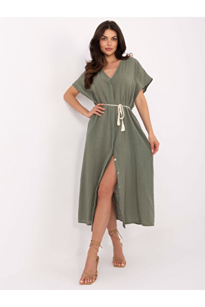Och Bella Γυναικείο Φόρεμα, Och Bella, Βαμβακερό, Oversized, Χακί, μοντέλο TW...